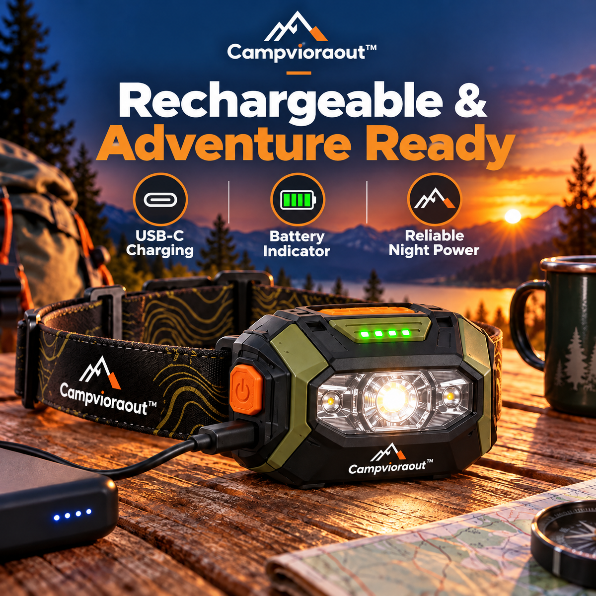 Campvioraout™ Rechargeable Camping Headlamp